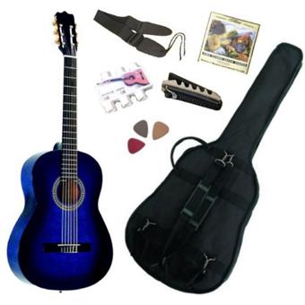 Pack Guitare Classique Gaucher 1/2 Pour Enfant 6-9 Ans - Avec Accessoires - Bleu - Garantie Incluse